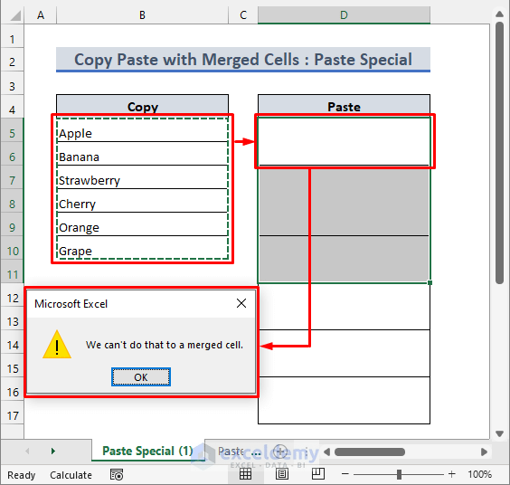 How to Copy and Paste in Excel with Merged Cells (2 Methods)