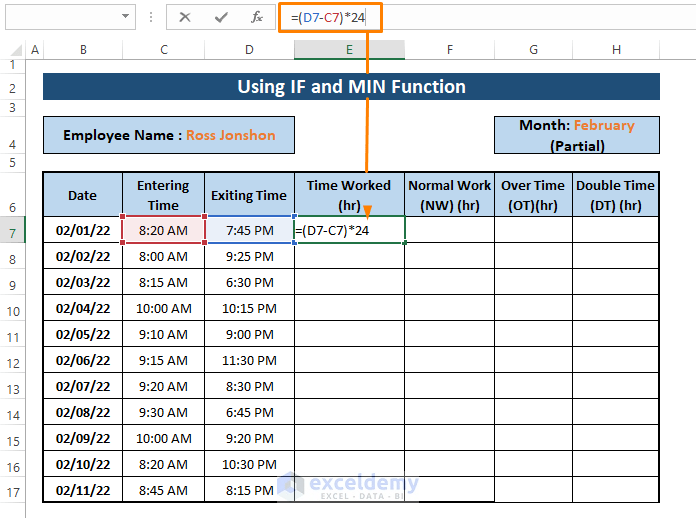 How to Use an Excel Formula to Calculate Overtime and Double Time (3