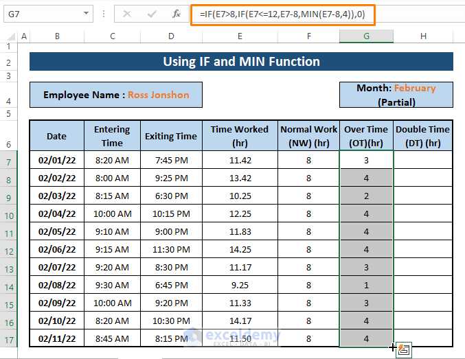 Excel Formula to Calculate Overtime and Double Time (3 Ways)