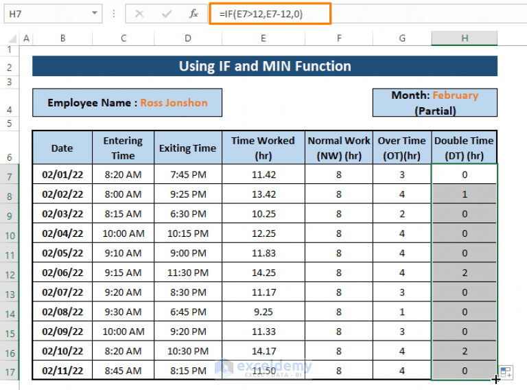 Excel Formula to Calculate Overtime and Double Time (3 Ways)
