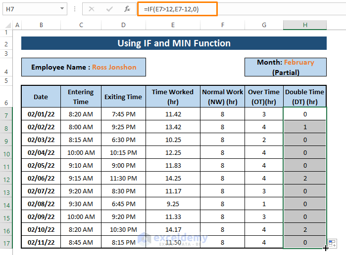 Excel Formula to Calculate Overtime and Double Time (3 Ways)