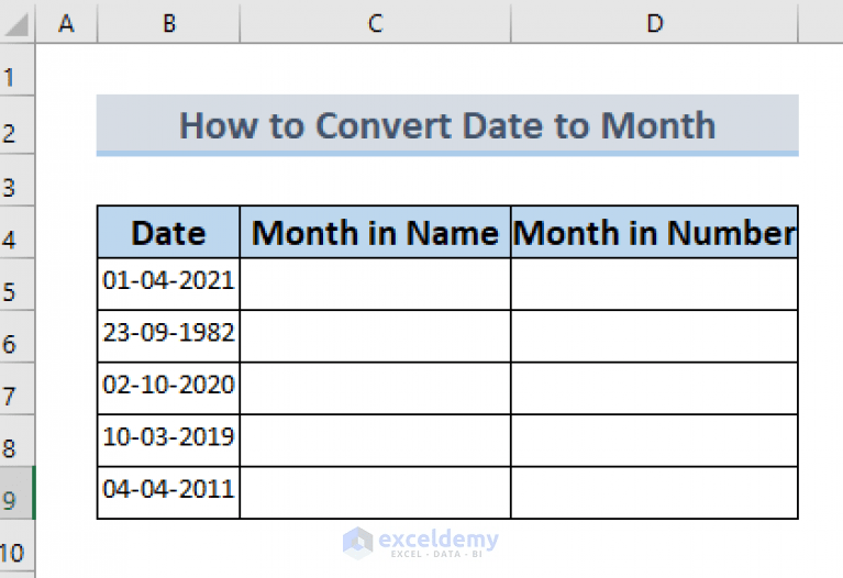 How to Convert Date to Month in Excel (6 Easy Methods)