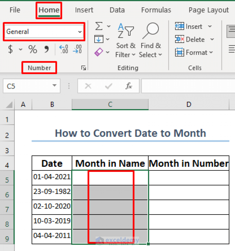 How to Convert Date to Month in Excel (6 Easy Methods)