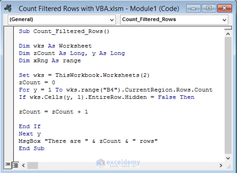 How to Count Filtered Rows in Excel with VBA (StepbyStep Guideline)