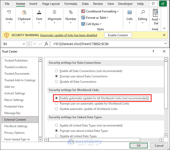 [Fix] Excel Automatic Update of Links Has Been Disabled ExcelDemy
