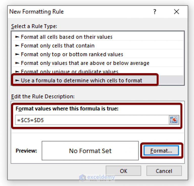 Compare Two Cells Using Conditional Formatting in Excel (3 Methods)