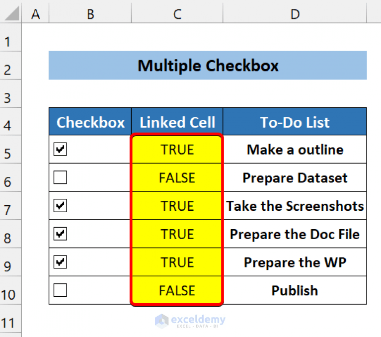 Excel Checkbox If Checked then Change Cell Color (2 Methods)