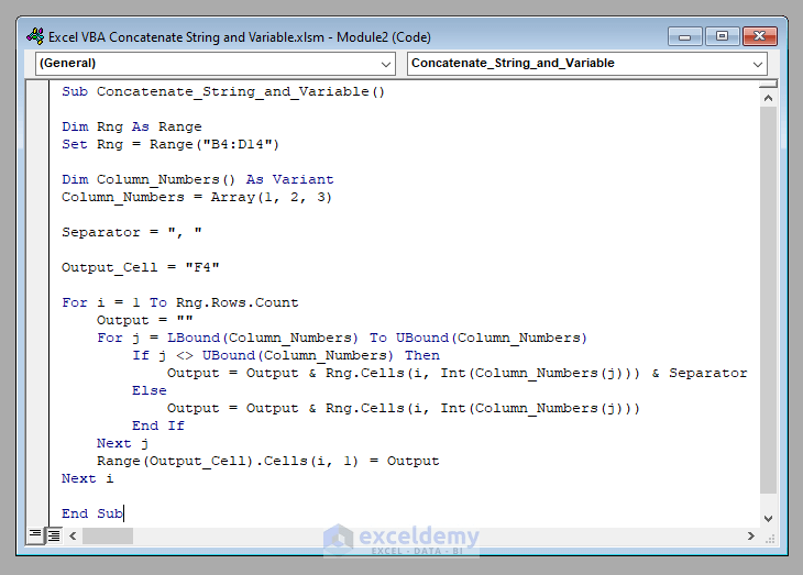 How to Concatenate Strings and Variables in Excel VBA (3 Examples)