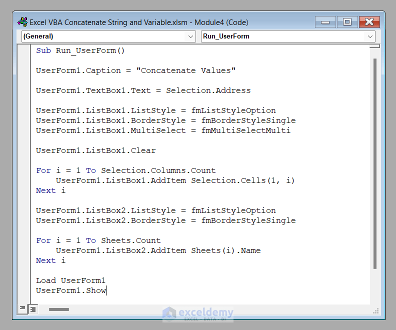 How to Concatenate Strings and Variables in Excel VBA (3 Examples)