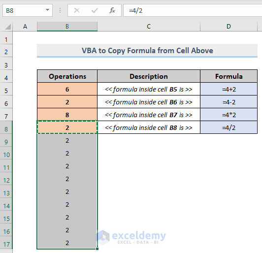 Using VBA to Copy a Formula from the Cell Above in Excel 10 Methods
