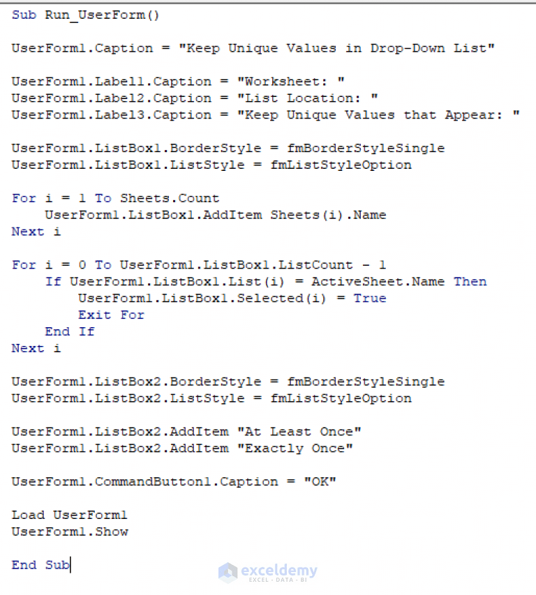 Unique Values in a Drop Down List with VBA in Excel (A Complete Guide)