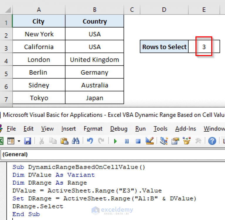 Excel VBA Dynamic Range Based on Cell Value (3 Methods) ExcelDemy