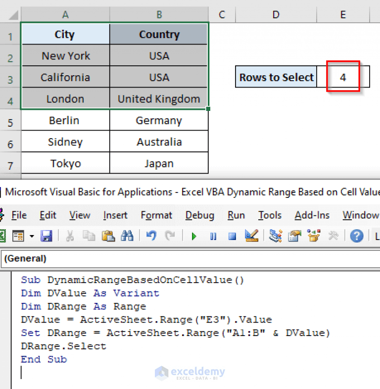 Excel VBA Dynamic Range Based on Cell Value (3 Methods) ExcelDemy