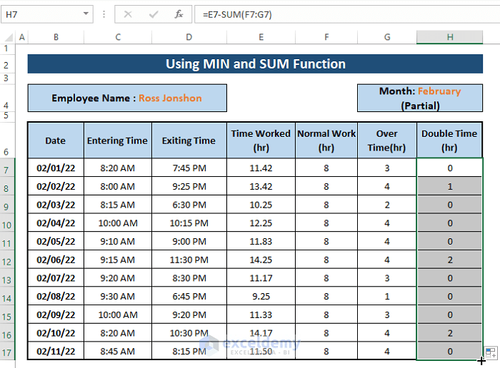 How to Use an Excel Formula to Calculate Overtime and Double Time (3