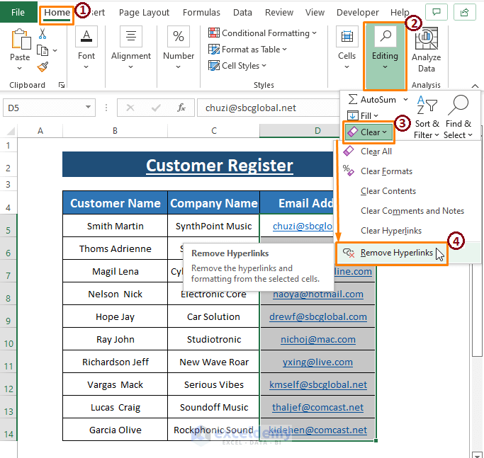 How to Remove Hyperlink for Entire Column in Excel (5 Ways)