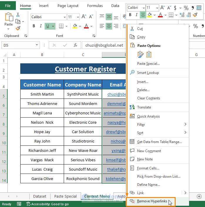 How to Remove Hyperlink for Entire Column in Excel (5 Ways)