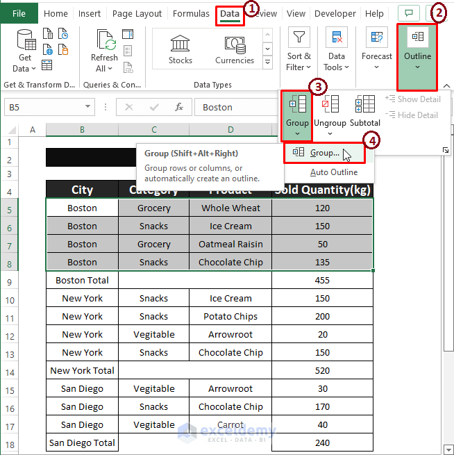 How to Group Rows with Same Value in Excel (6 Useful Ways)