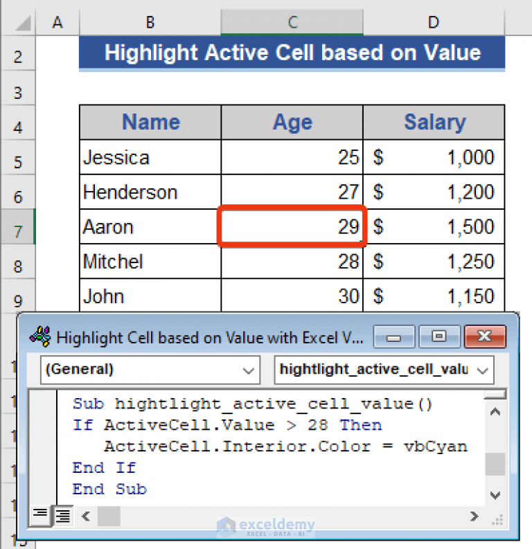 Excel VBA to Highlight Cell Based on Value (5 Examples) ExcelDemy