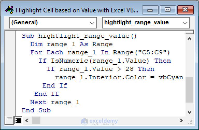 Excel VBA to Highlight Cell Based on Value (5 Examples) ExcelDemy
