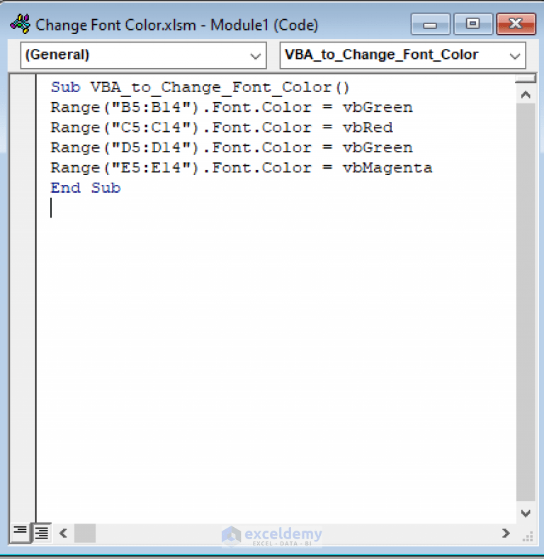 How to Use VBA Code to Change Font Color in Excel (3 Methods)