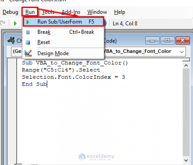 How to Use VBA Code to Change Font Color in Excel (3 Methods)