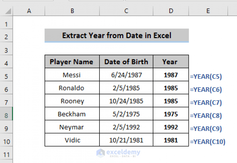 How to Extract Year from Date in Excel (3 Ways) ExcelDemy