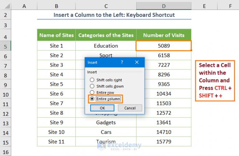 How to Insert a Column to the Left in Excel (6 Methods) ExcelDemy