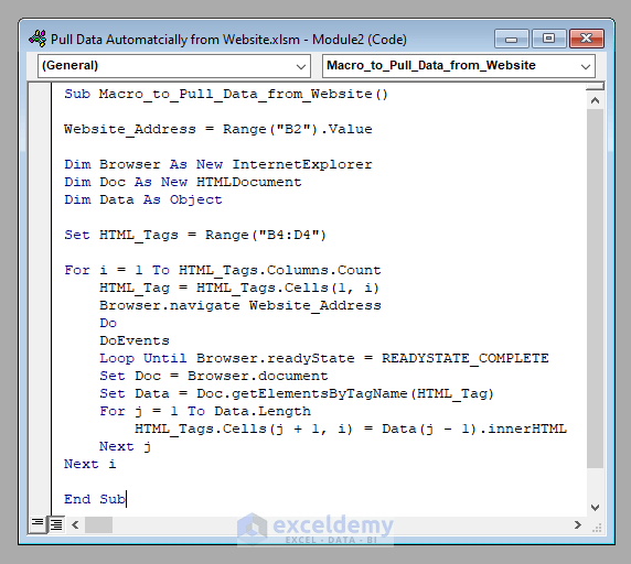 Excel VBA Pull Data Automatically from a Website (2 Methods)