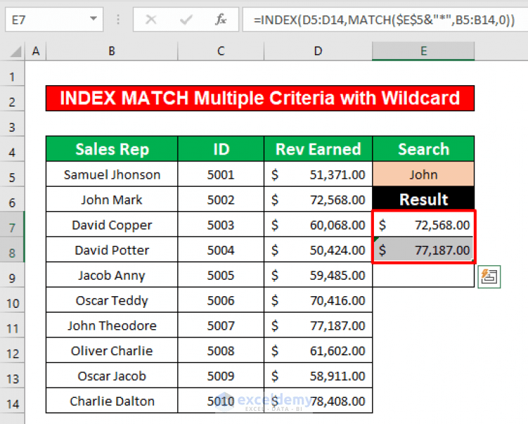 INDEX MATCH Multiple Criteria with Wildcard in Excel (A Complete Guide)