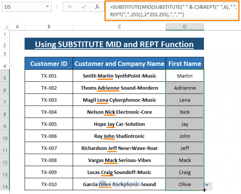 How to Extract Text between Two Spaces in Excel (5 Methods)