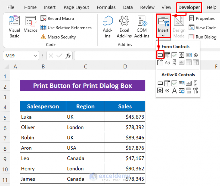 VBA Code for Print Button in Excel (5 Examples) ExcelDemy