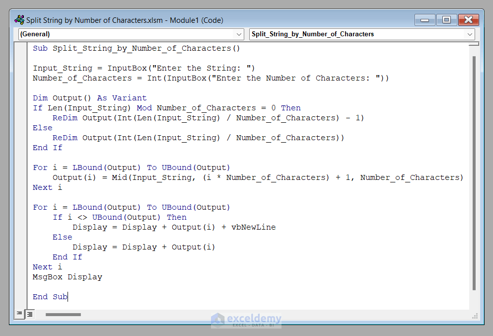 Excel VBA Split String by Number of Characters (2 Easy Methods)