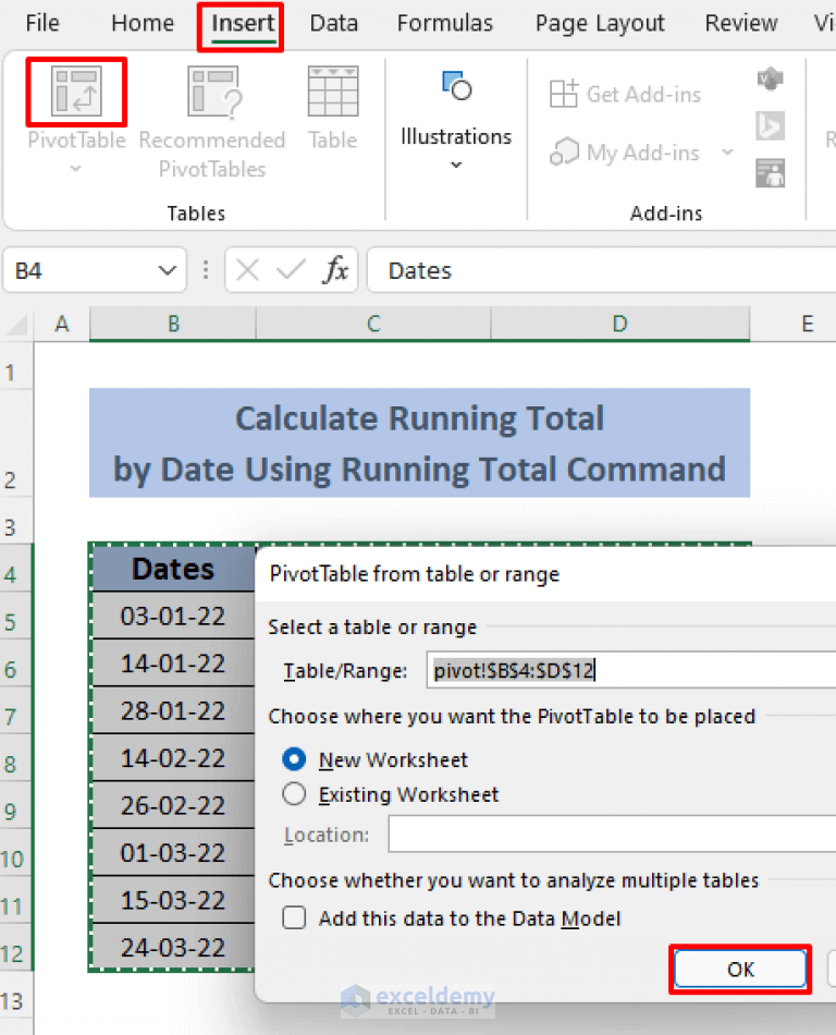How to Use Pivot Table to Calculate Running Total by Date in Excel