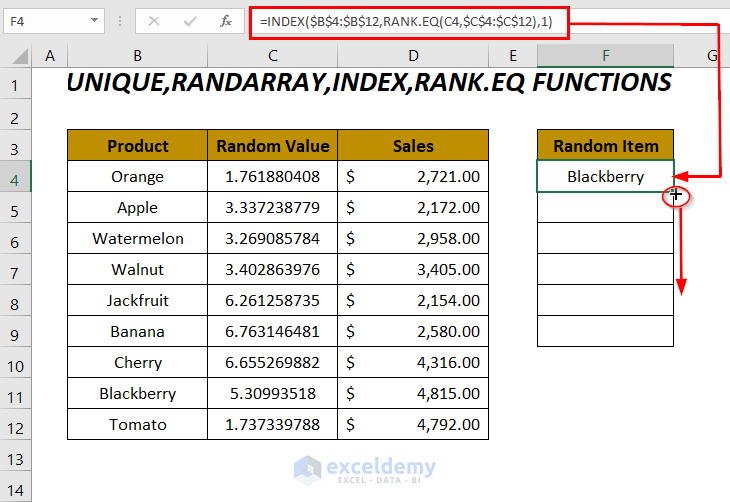 Random Selection from List with No Duplicates in Excel (5 Cases)