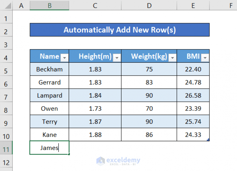 How to Add New Row Automatically in an Excel Table ExcelDemy