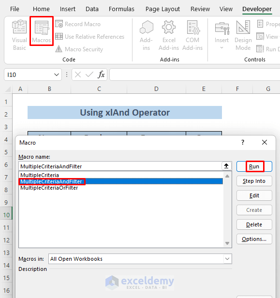 Filter Different Columns by Multiple Criteria in Excel VBA 3 Methods