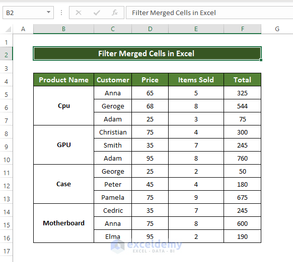How to Filter in Excel with Merged Cells (StepbyStep Procedure)