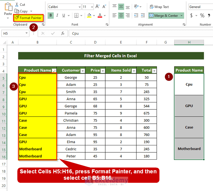 How to Filter in Excel with Merged Cells (StepbyStep Procedure)