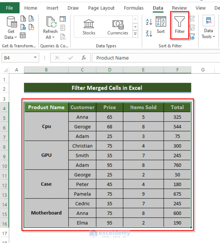 How to Filter in Excel with Merged Cells (StepbyStep Procedure)