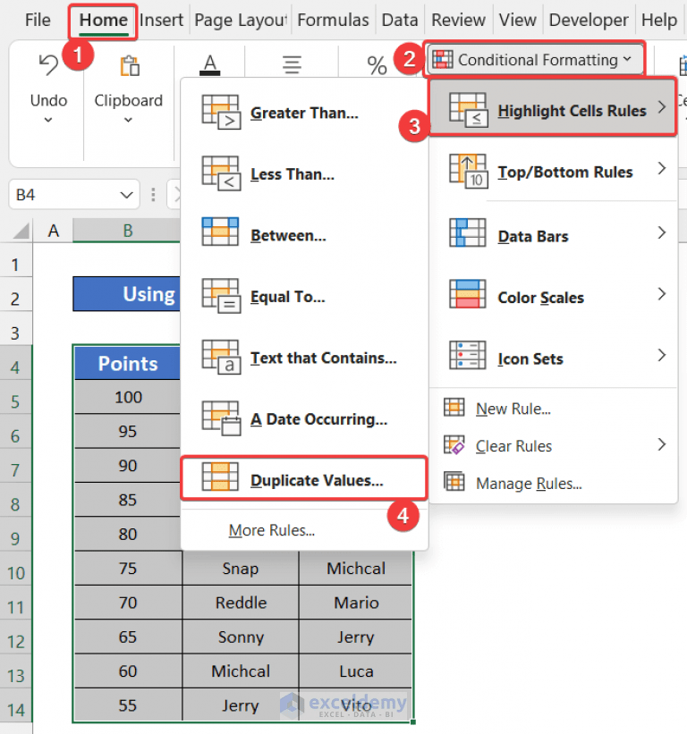 How to Highlight Duplicates in Multiple Columns in Excel (4 Ways)