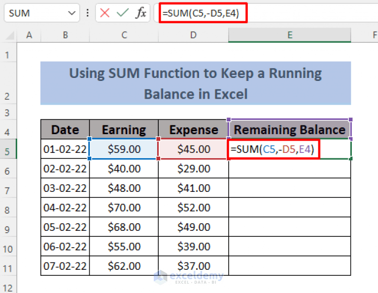 How to Keep a Running Balance in Excel (8 Methods)