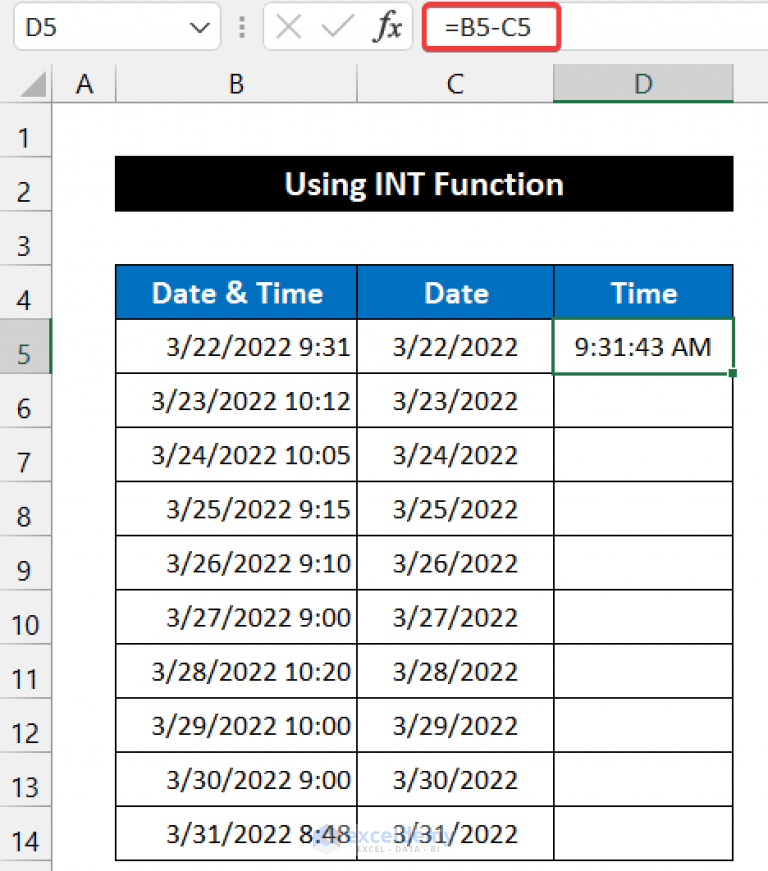 How to Separate Date and Time Using Formula in Excel (4 Easy Ways)