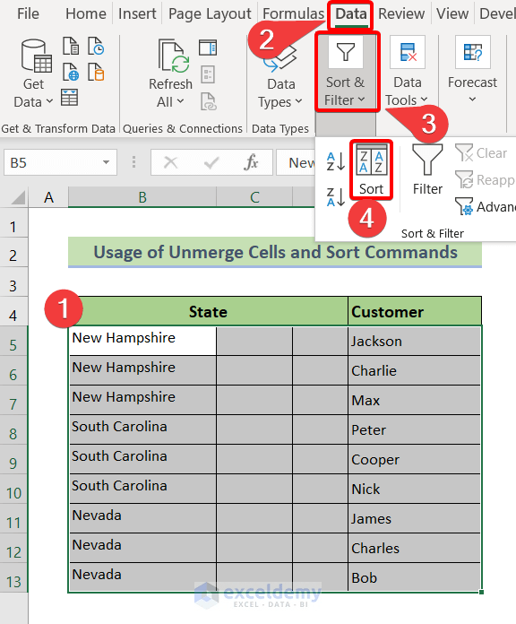 How to Sort Merged Cells of Different Sizes in Excel (2 Easy Ways
