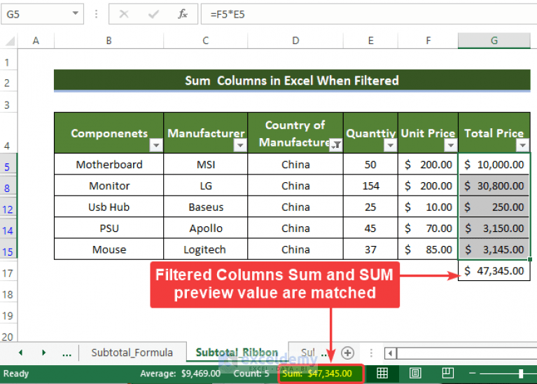 How to Sum Columns in Excel When Filtered (7 Ways) ExcelDemy