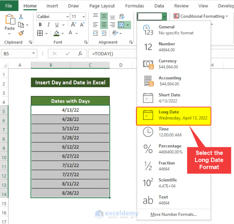 How to Insert Day and Date in Excel (3 Ways) ExcelDemy
