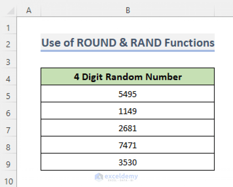 Random 4 Digit Number Generator in Excel (8 Examples) ExcelDemy