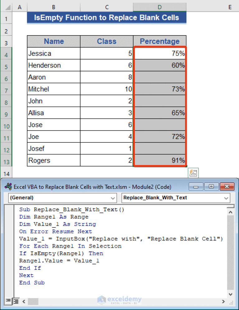Excel VBA to Replace Blank Cells with Text (3 Examples) ExcelDemy