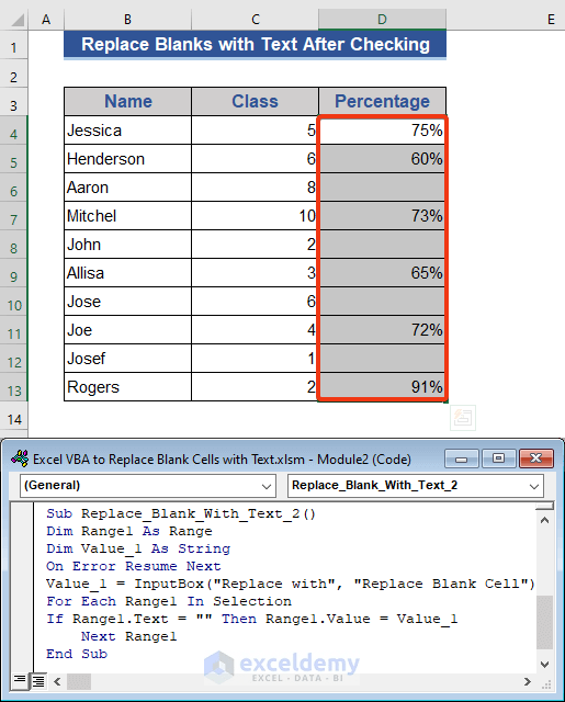 Excel VBA to Replace Blank Cells with Text (3 Examples) ExcelDemy