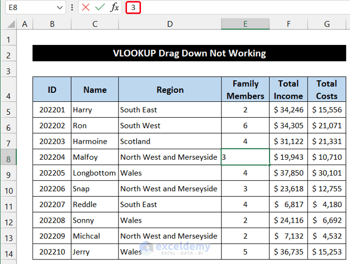 Troubleshooting Excel VLOOKUP Drag Down Issues (11 Solutions)
