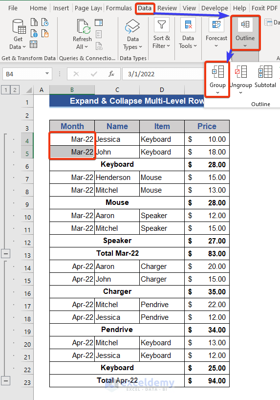 How to Expand or Collapse Rows with the Plus Sign in Excel 4 Easy Methods